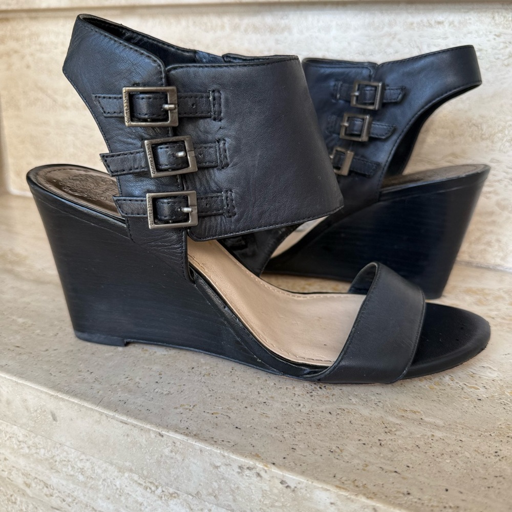 Vince Camuto Black Leather Wedges